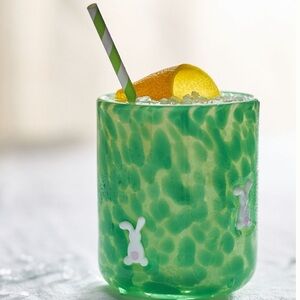 Anthropologie Bunny Icon confetti Green and White glass